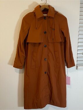 NEW Avec Les Filles Women size S Water Resistant Raincoat Trench Coat Rust $219